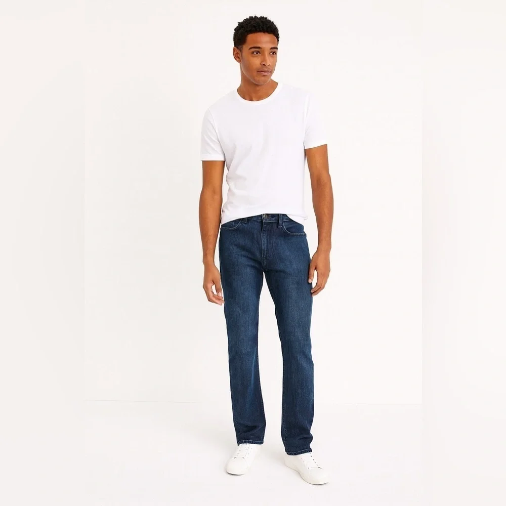 Boot Cut Jeans Dark Wash Linen-Weave Look Straight Leg Express 32W 30L